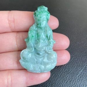 Carving Kwan Yin Buddha Natural Jadeite 100% A Jade Loose Pendant Female
